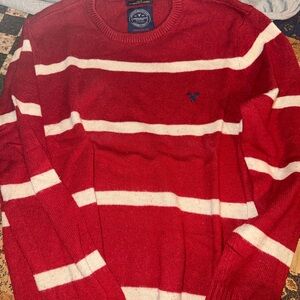 American Eagle Outfitters Red and Cream Striped Crewneck Sweater